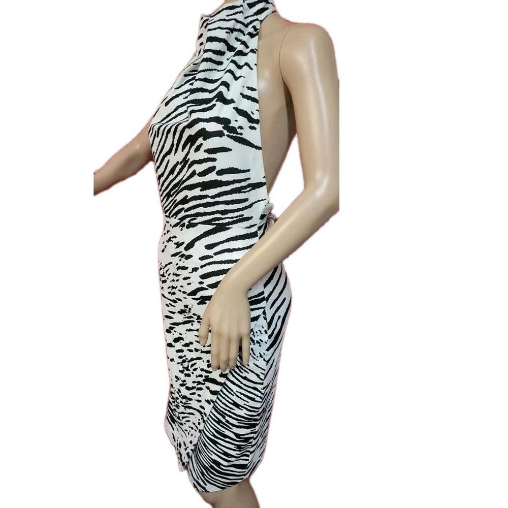 Blessed are the meek halter overlap Zebra Print white dress Women's Sz 4 NWT #C3 - Picture 3 of 11